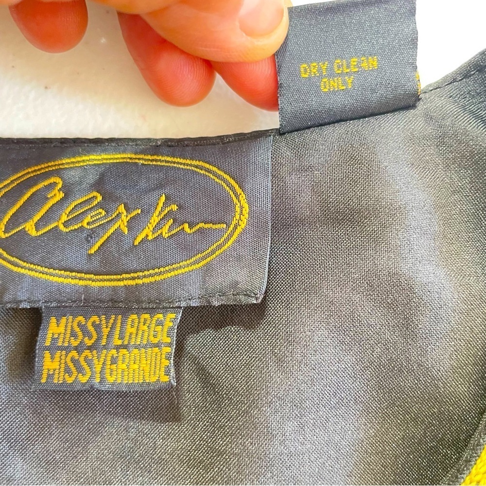 Alex Kim Vtg. Embellished Plaid Open Front Jacket Yellow, Black, Beaded Missy L - Picture 11 of 13
